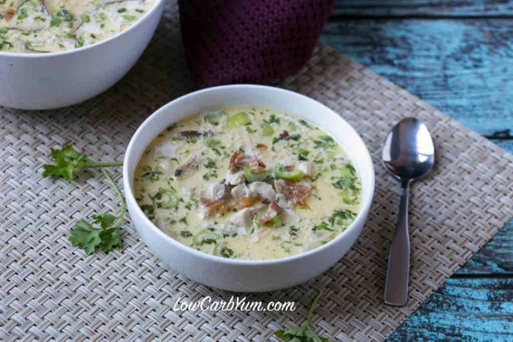 Low carb gluten free cream of chicken soup with bacon and mushrooms