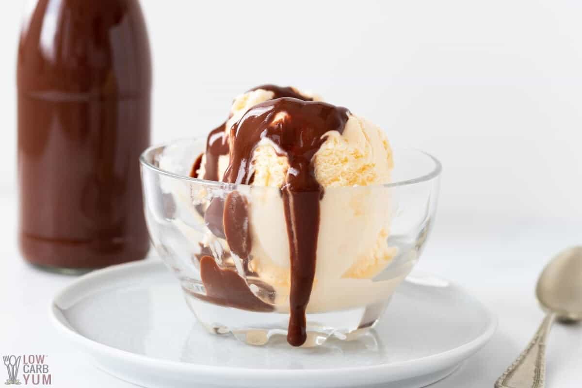 keto chocolate syrup over ice cream