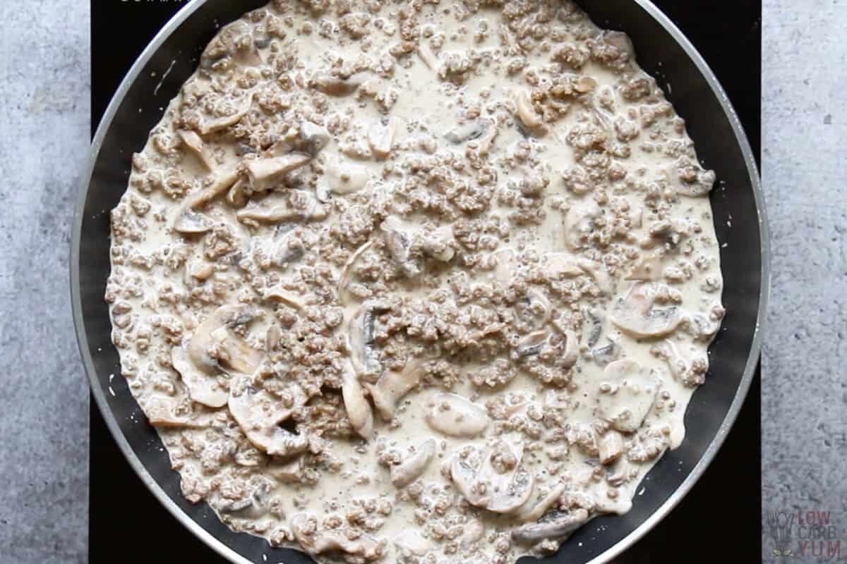 low carb beef stroganoff in pan