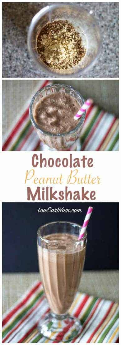 A healthy low carb peanut butter chocolate milkshake that is quick and easy to prepare. Just blend the ingredients in your blender for less than a minute. #lowcarb #keto #ketorecipes #sugarfree #milkshake | LowCarbYum.com