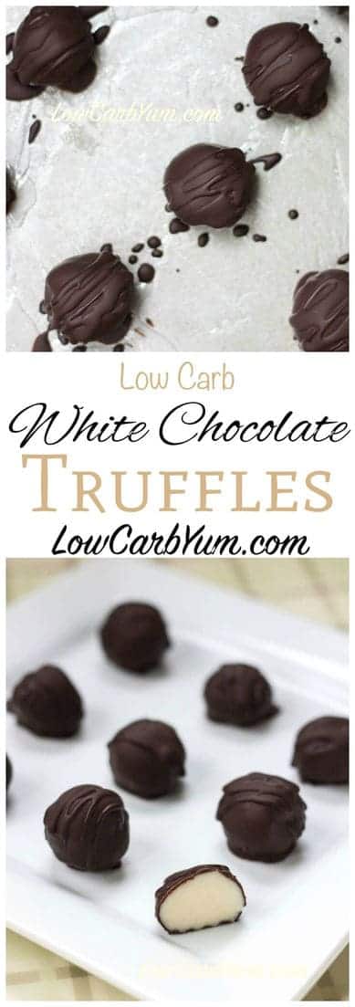 Make every day special with these white chocolate low carb truffles candy. Each truffle has a creamy soft filling covered in yummy dark chocolate. #keto #lowcarb #sugarfree | LowCarbYum.com