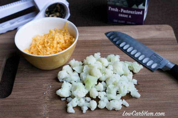prepping cauliflower and cheese
