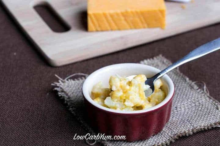 Instant cauliflower mac and cheese on spoon