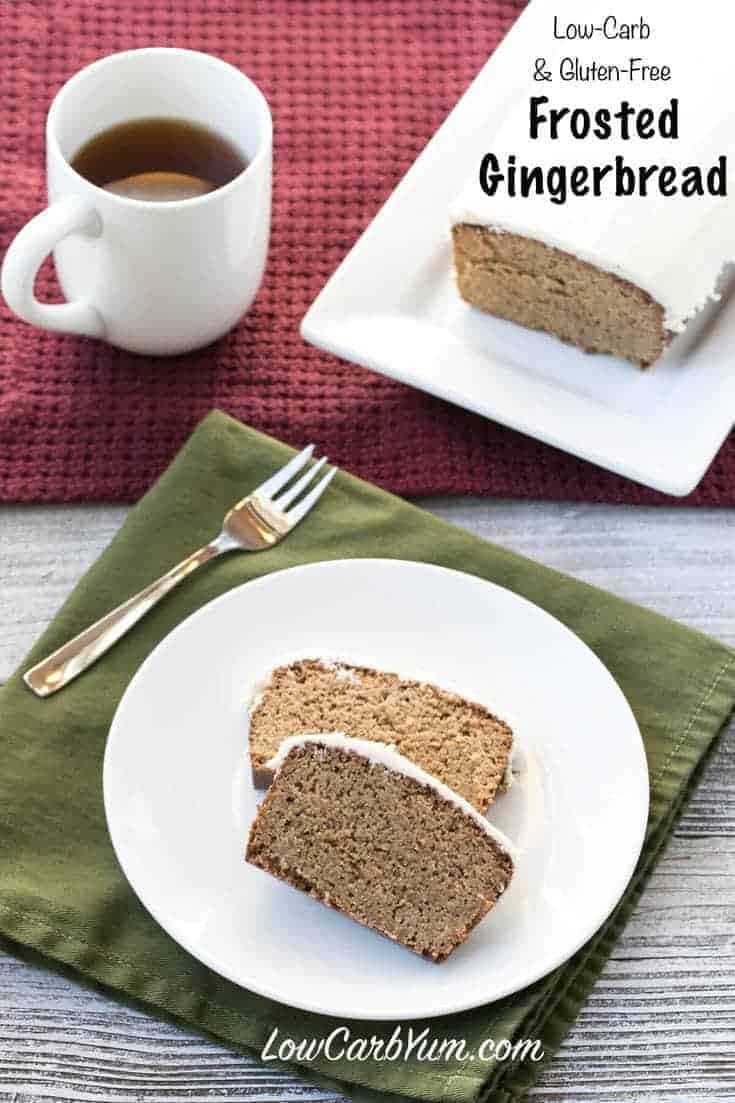 frosted gingerbread bread loaf slices on place