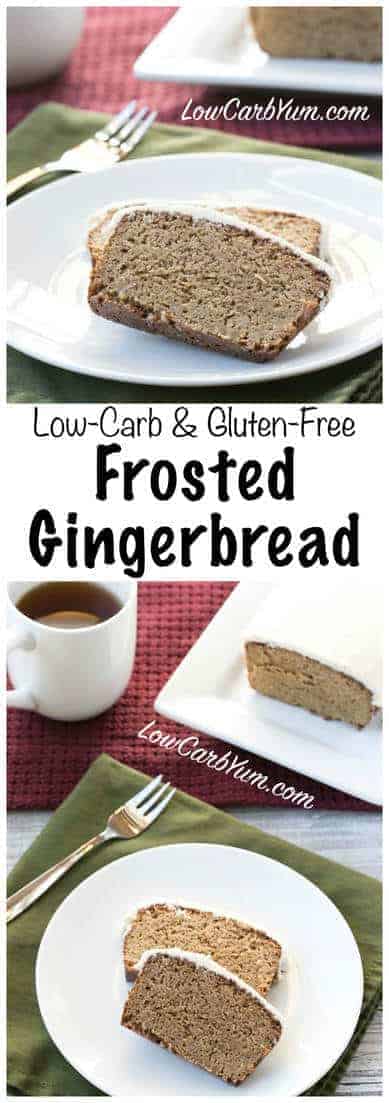 Low carb gingerbread bread loaf, a holiday favorite in an easy to make quick bread. Enjoy the gingerbread frosted or leave plain for a less sweet treat