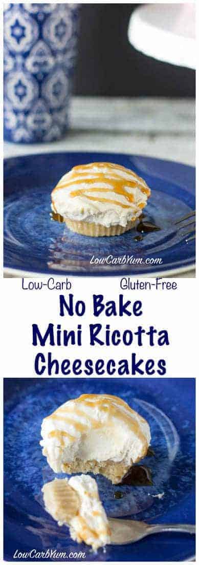 Low carb gluten free no bake mini ricotta cheesecakes that will keep your portion size in control. Guilt-free high fat snacks with only 3 grams net carbs. #lowcarb #glutenfree #ricottacheesecake #cheesecake | LowCarbYum.com