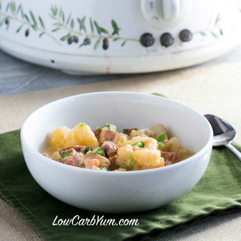 Crock Pot Ham Cauliflower "Potato" Stew Low Carb Yum