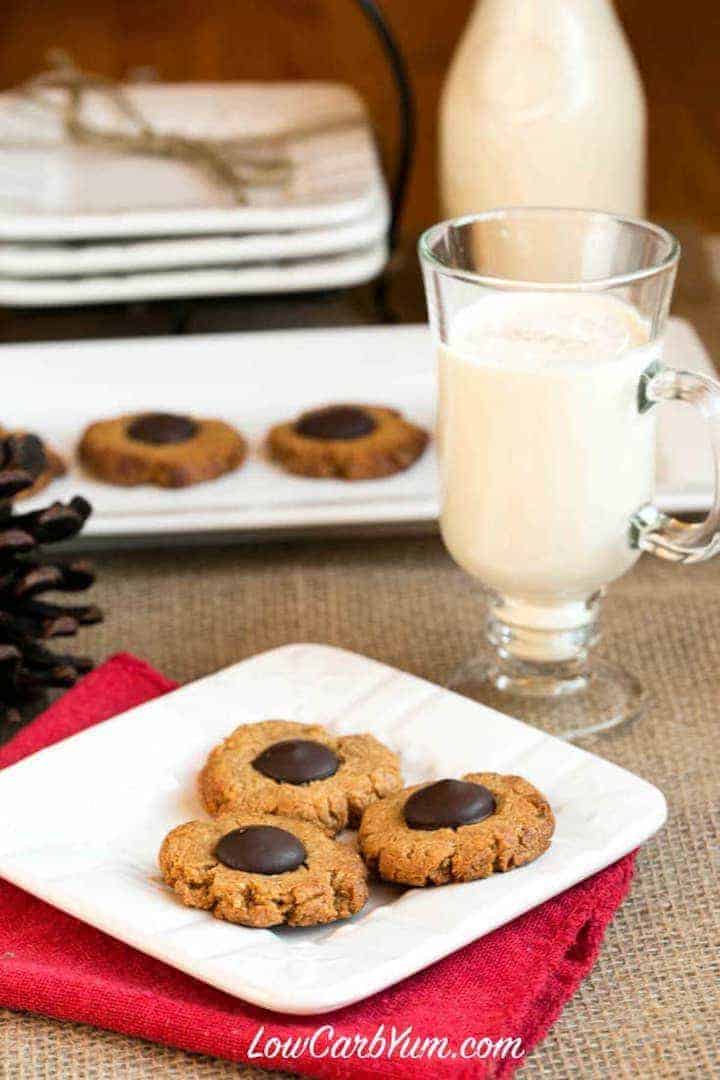 Plate of gluten free peanut blossoms with milk