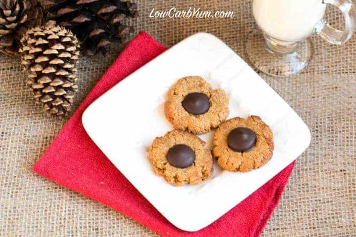 Overhead look at low carb peanut butter cookies on plate