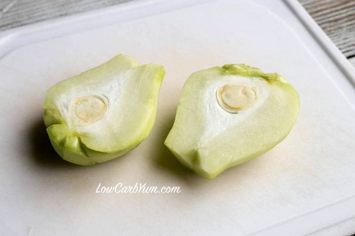 Sliced low carb chayote squash cut