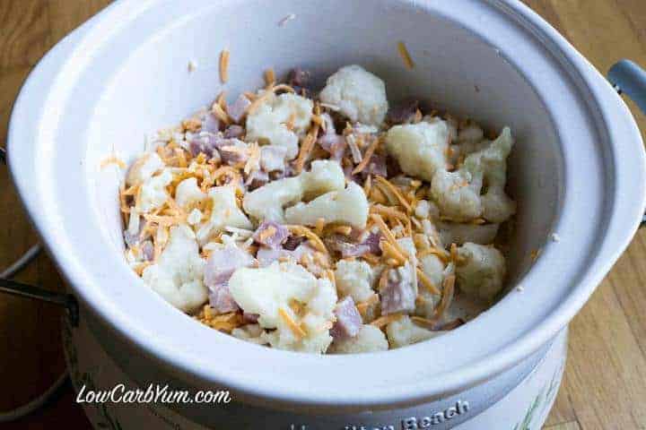 Low-carb crock pot ham cauliflower potato
