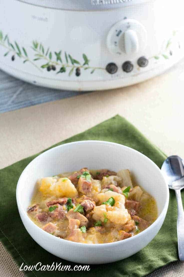Low carb crock pot ham cauliflower stew for keto sweet potato alternative