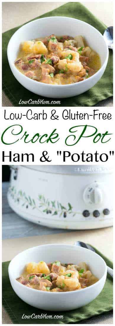 Got some leftover ham? You must try this comforting low carb crock pot ham cauliflower. #lowcarb #leftoverrecipe #crockpotrecipe #lchf | LowCarbYum.com