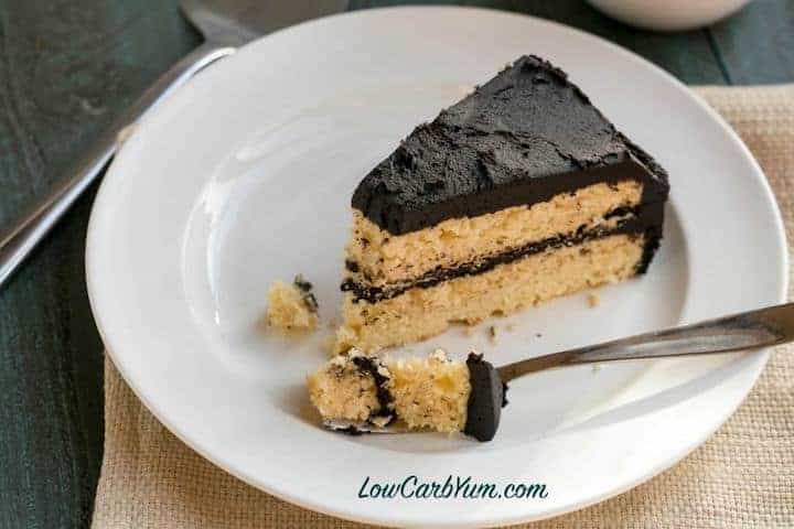 Double layer low carb dark chocolate frosting yellow cake 