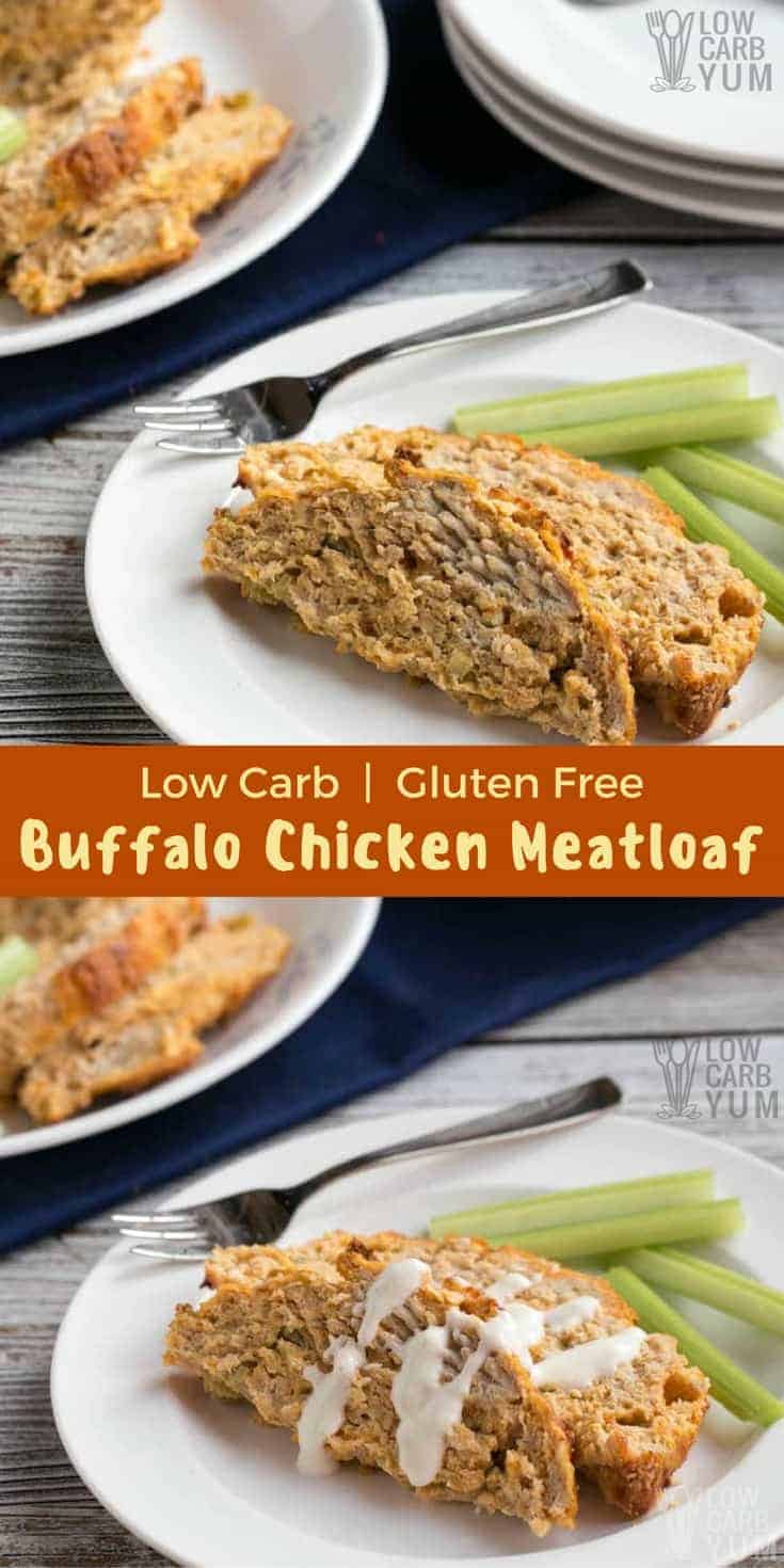 Spice it up with this gluten free low carb Buffalo chicken meatloaf. It uses ground chicken with all the flavors of buffalo chicken wings without the mess! #keto #lowcarbdinner | LowCarbYum