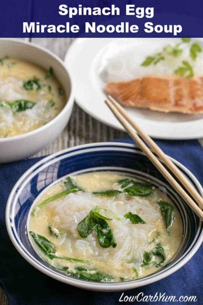 Low carb spinach egg Miracle Noodle soup