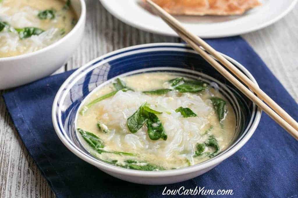 Low carb spinach egg Miracle Noodle soup