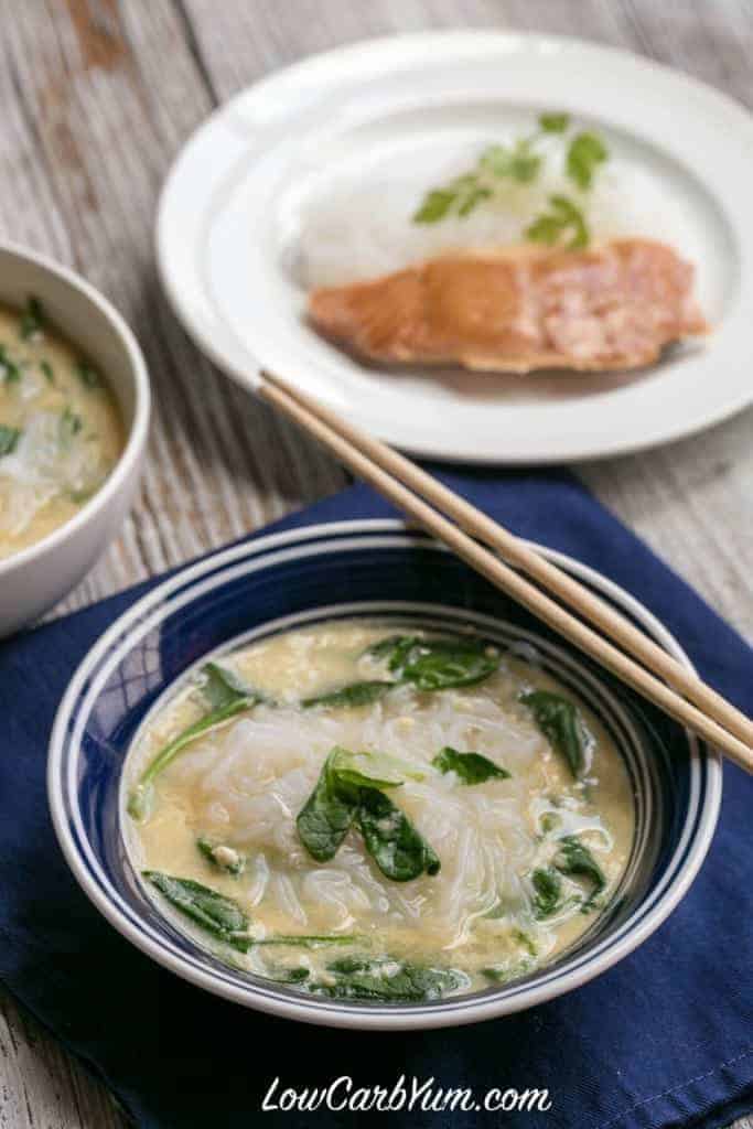 Spinach Egg Miracle Noodle Soup Low Carb Yum