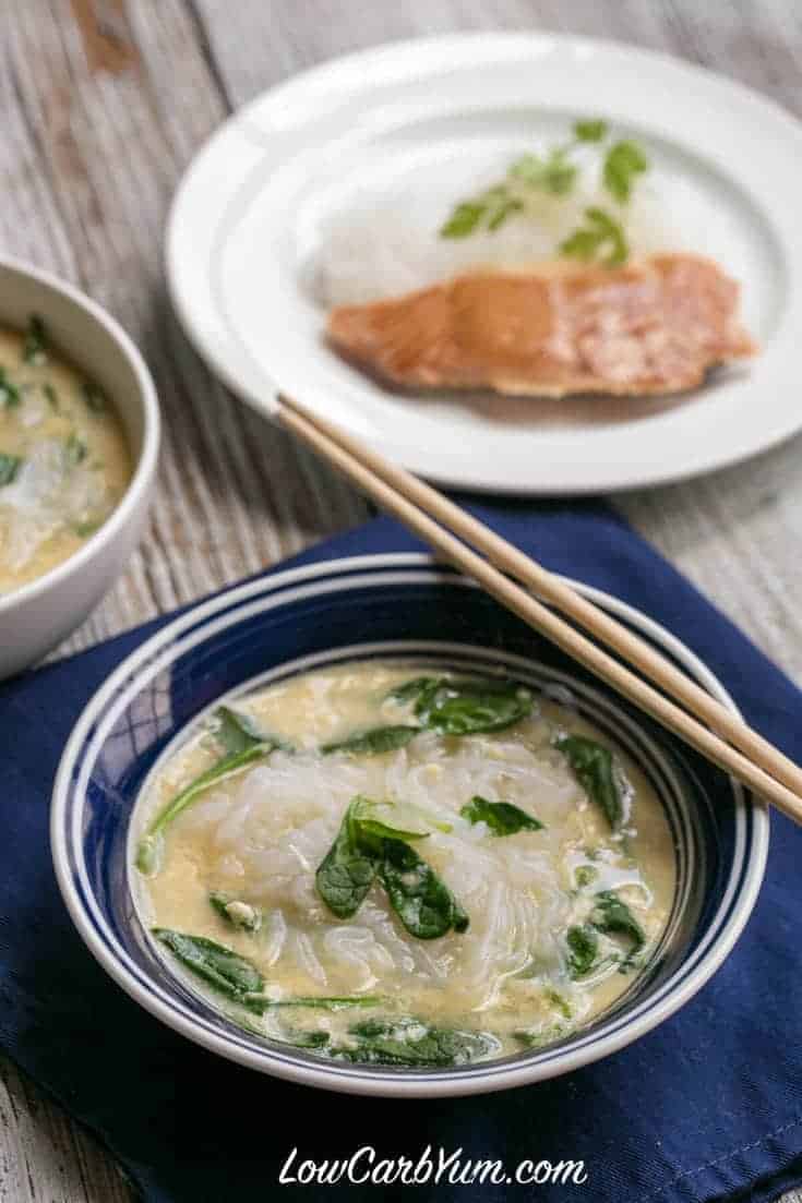 Low carb spinach egg Miracle Noodle soup