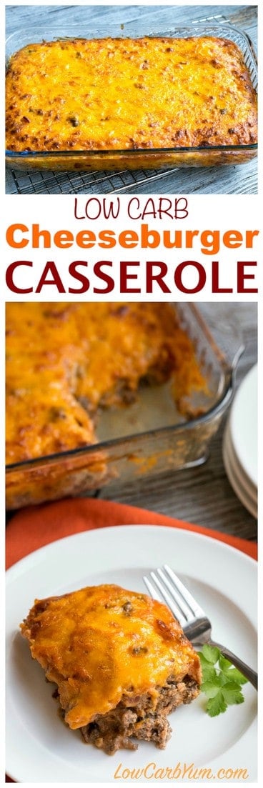 Need a simple ground beef casserole to feed your family or friends? They will love this easy low carb bacon cheeseburger casserole. #lowcarbrecipe #lowcarbcasserole | LowCarbYum.com