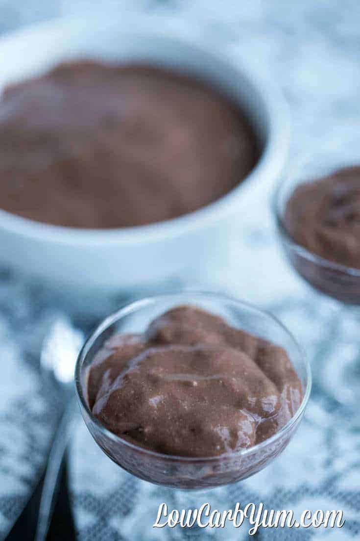 pudding au chocolat au lait à faible teneur en glucides dans un plat à dessert