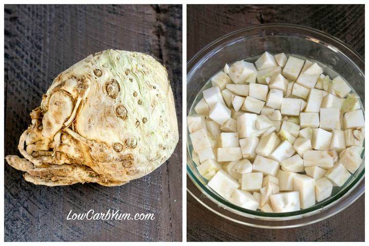 celery root whole and diced