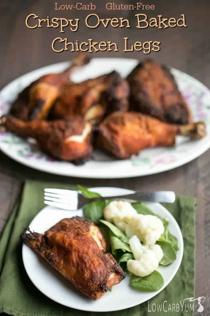 Crispy Baked Chicken Drumsticks and Thighs on Plate and Platter