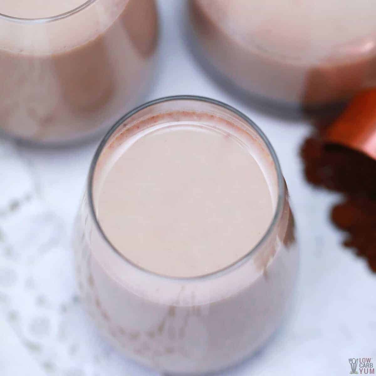 keto irish cream in glass top view.