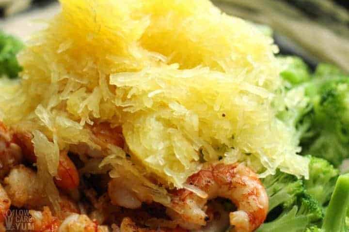 Adding shrimp spaghetti squash broccoli