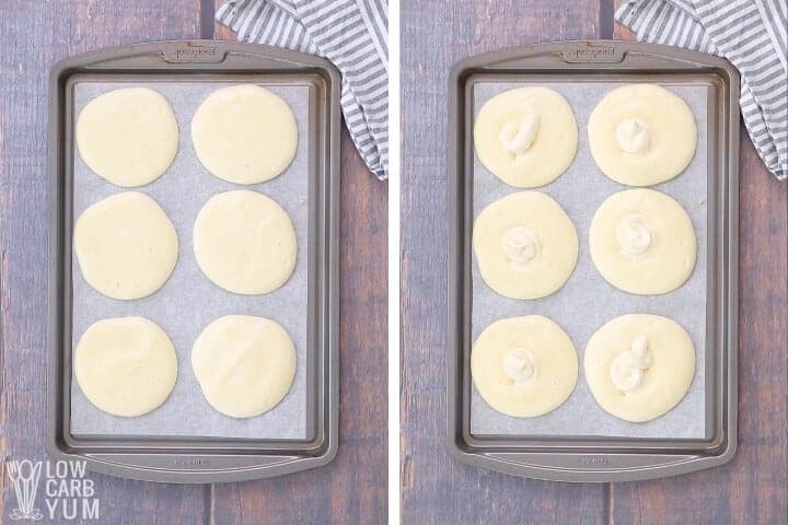 batter and filling on baking pan