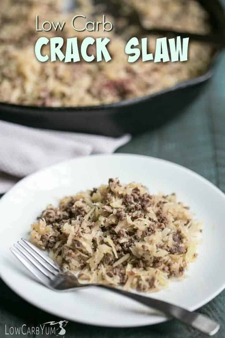 A quick and easy low carb crack slaw made with grated cabbage and ground beef