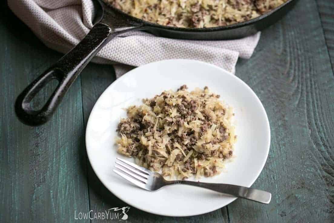 Low carb crack slaw cabbage beef on plate