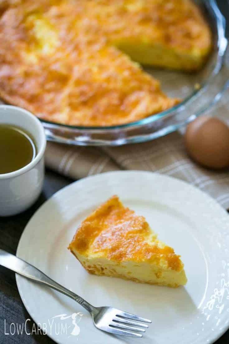 slice of keto quiche without crust on white plate