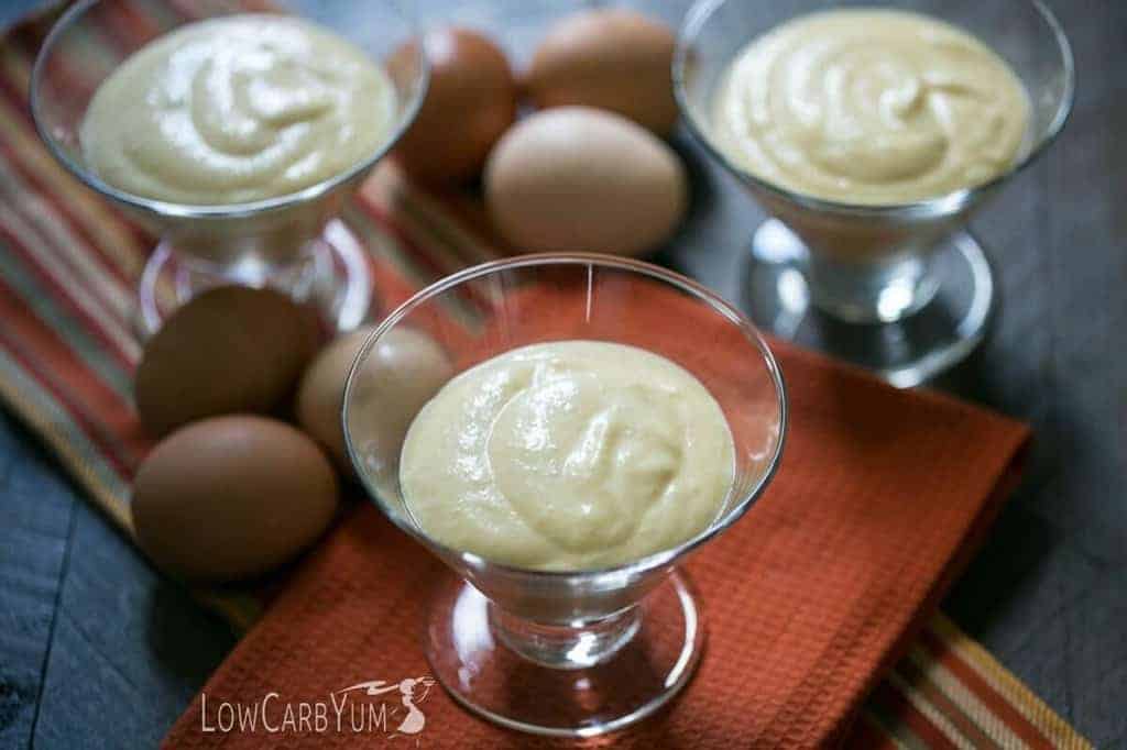 A creamy egg fast lemon pudding custard with less than 1 gram total carb per serving. It's perfect for those on a very low carb keto diet. | LowCarbYum.com