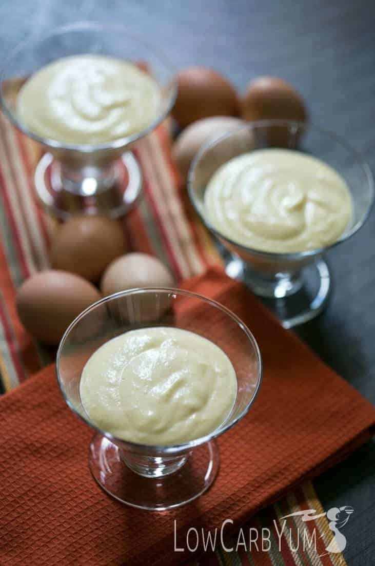 A creamy egg fast lemon pudding custard with less than 1 gram total carb per serving. It's perfect for those on a very low carb keto diet. | LowCarbYum.com