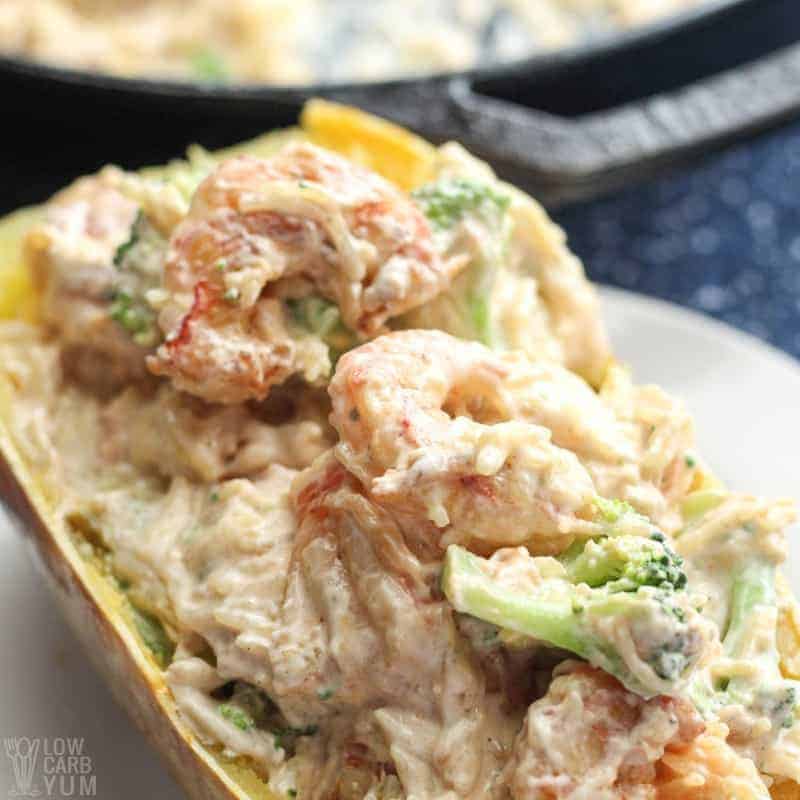 Spaghetti squash alfredo boat