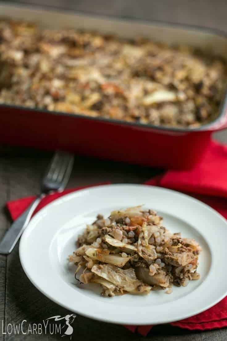serving low-carb unstuffed cabbage roll casserole bake