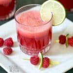 strawberry lime keto mocktail on square white plate.