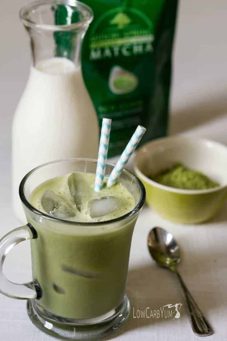 Low carb iced vanilla matcha green tea latte
