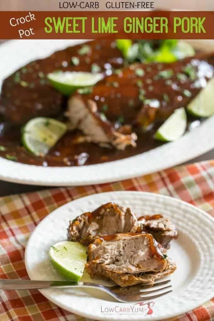 Miss sweet meat marinades? You can still enjoy them on low carb. This slow cooked crock pot sweet lime ginger pork is cooked in a delicious sweet sauce. | LowCarbYum.com
