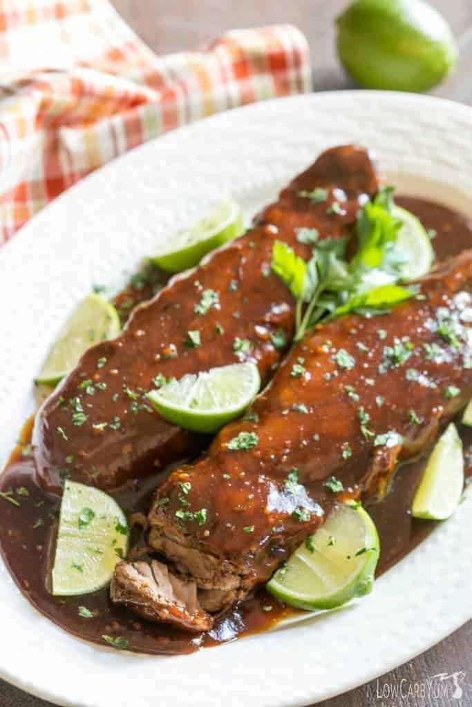 Miss sweet meat marinades? You can still enjoy them on low carb. This slow cooked crock pot sweet lime ginger pork is cooked in a delicious sweet sauce. | LowCarbYum.com
