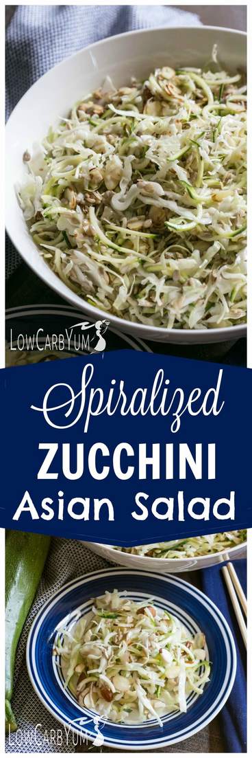 You'll enjoy this refreshing spiralized zucchini Asian salad on those lazy hot summer days. No cooking involved. Just mix and chill this side dish.