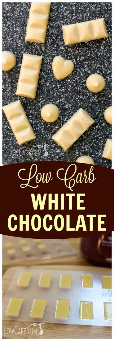 It difficult to find good low carb sugar free white chocolate bars. That's why it's just easier to make it at home with a recipe like this one. | LowCarbYum.com