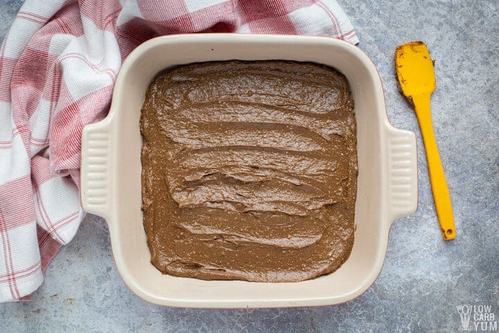 avocado brownie batter in pan