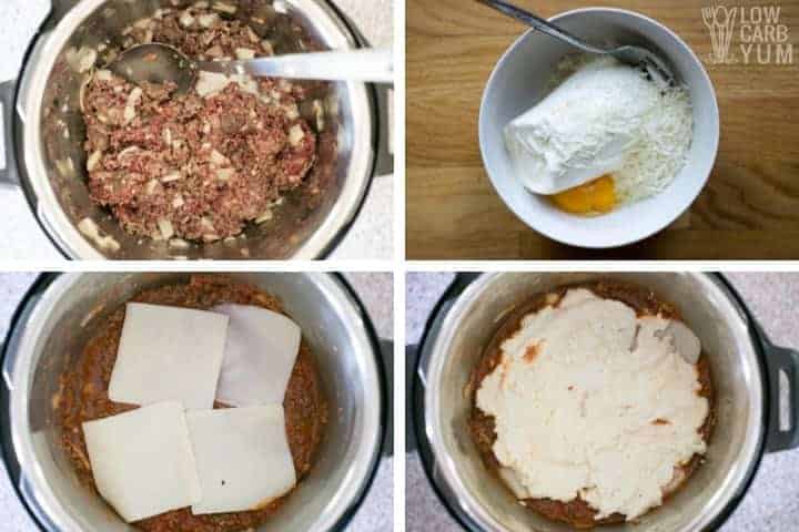 Directly in pot method for no noodle lasagna initial steps