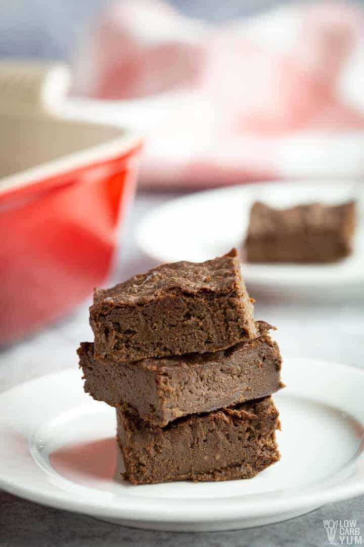 low carb avocado brownies stacked on plate