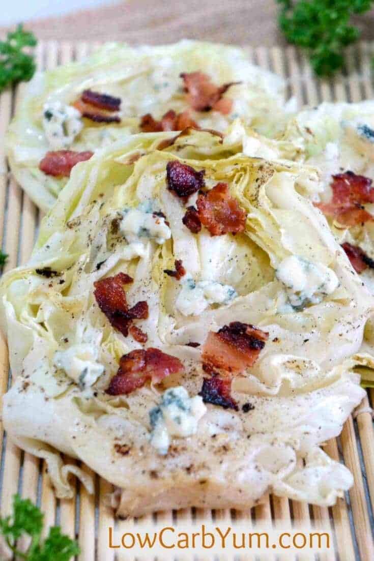 Low carb grilled cabbage steaks with blue cheese and bacon recipe