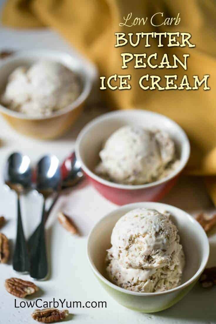 The best low carb butter pecan ice cream recipe ever! It's smooth and creamy and scoops well after frozen. You'd never know it's sugar free! | LowCarbYum.com