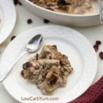 Low carb cranberry eggplant bread pudding