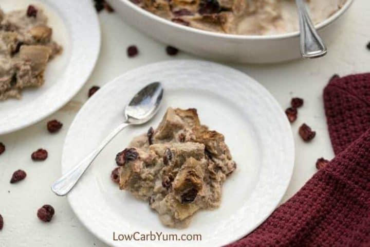 cranberry bread pudding on plate